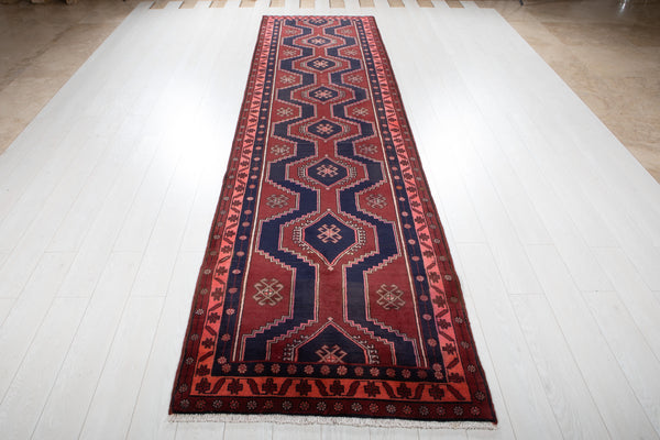 12' 7" x 3' 4" Excellent Hand-Knotted Vintage Tribal Runner Rug - Yasi & Fara 