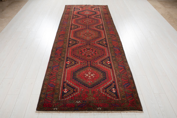 9' 11" x 3' 8" Excellent Hand-Knotted Vintage Tribal Runner Rug - Yasi & Fara 