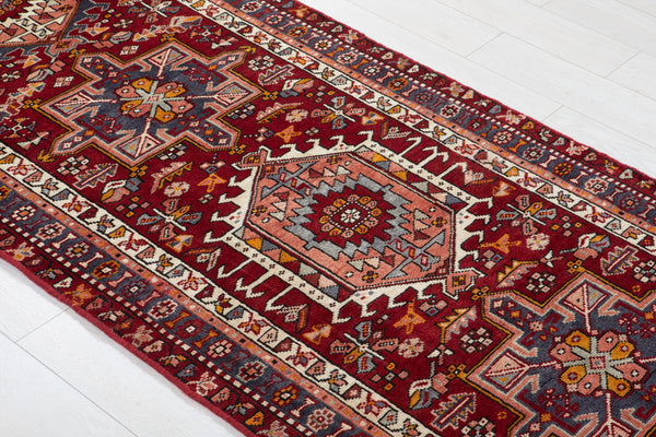12' 8" x 3' 2" Excellent Hand-Knotted Vintage Geometric Tribal Runner Rug - Yasi & Fara 