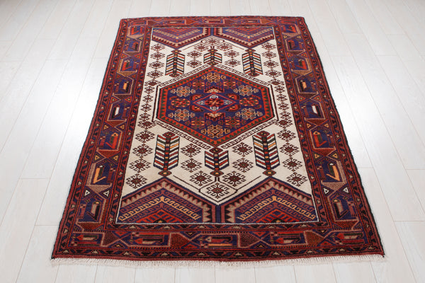 6' 2" x 4' 2" Excellent Hand-Knotted Vintage Beige Tribal Rug - Yasi & Fara 