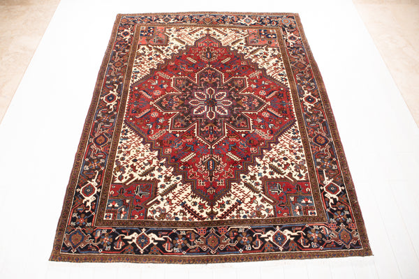 9' x 6' 9" Excellent Hand-Knotted Vintage Red Geometric Tribal Area Rug - Yasi & Fara 