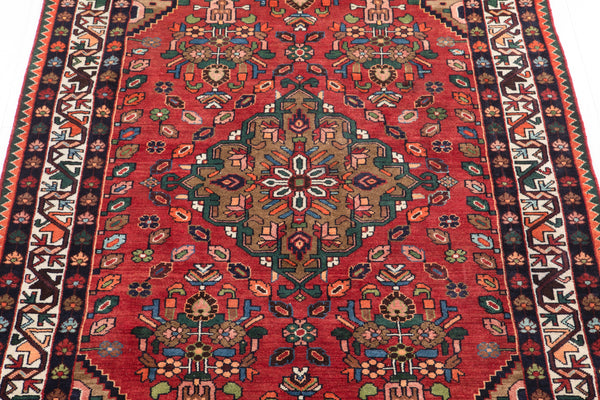 9' 1" x 5' Excellent Hand-Knotted Vintage Red Soft Tribal Rug - Yasi & Fara 
