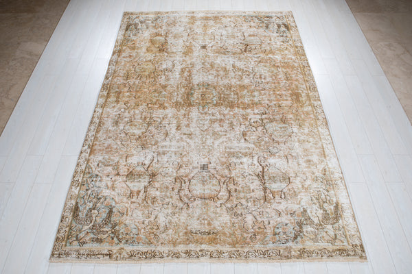 9' 7" x 6' 7" Excellent Hand-Knotted Antique Distressed Neutral Area Rug - Yasi & Fara 