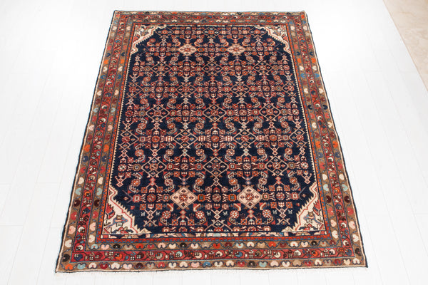 7' 4" x 5' 4" Excellent Hand-Knotted Antique Collectible Navy Blue Tribal Rug - Yasi & Fara 