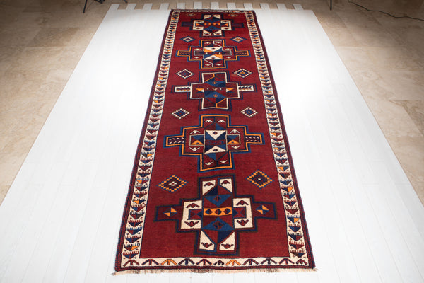 14' 1" x 4' 9" Excellent Hand-Knotted Vintage Red Soft Wide Tribal Runner Rug - Yasi & Fara 