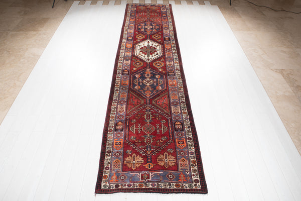 14' 5" x 3' 6" Excellent Hand-Knotted Tribal Long Geometric Runner Rug - Yasi & Fara 