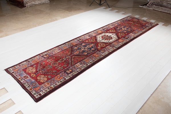 14' 5" x 3' 6" Excellent Hand-Knotted Tribal Long Geometric Runner Rug - Yasi & Fara 