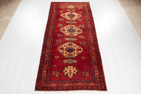 10' 1" x 4' 3" Excellent Hand-Knotted Antique Red Wide Tribal Runner Rug - Yasi & Fara 