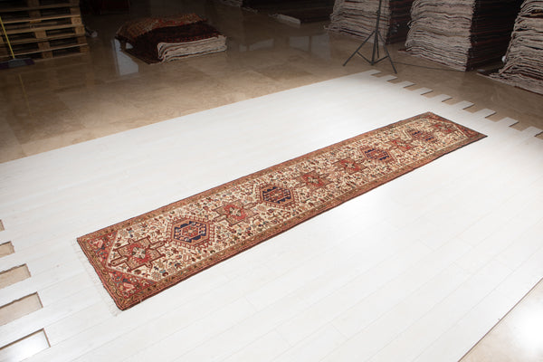 12' 6" x 2' 6" Excellent Hand-Knotted Antique Collectible Beige Tribal Runner Rug - Yasi & Fara 