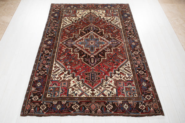 8' 10" x 6' 2" Excellent Hand-Knotted Vintage Red Geometric Tribal Area Rug - Yasi & Fara 