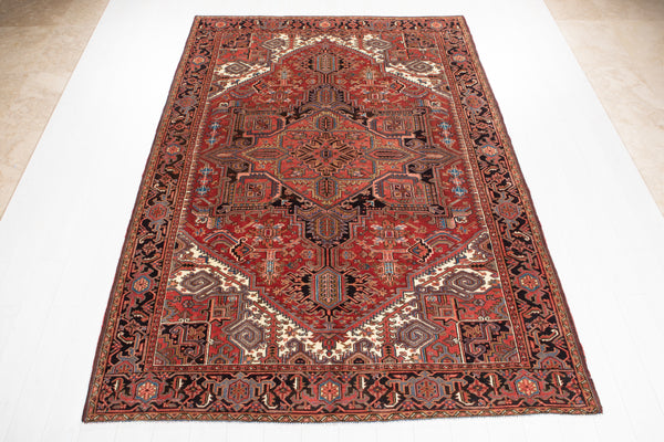 9' 9" x 6' 11" Excellent Hand-Knotted Vintage Geometric Collectible Tribal Area Rug - Yasi & Fara 