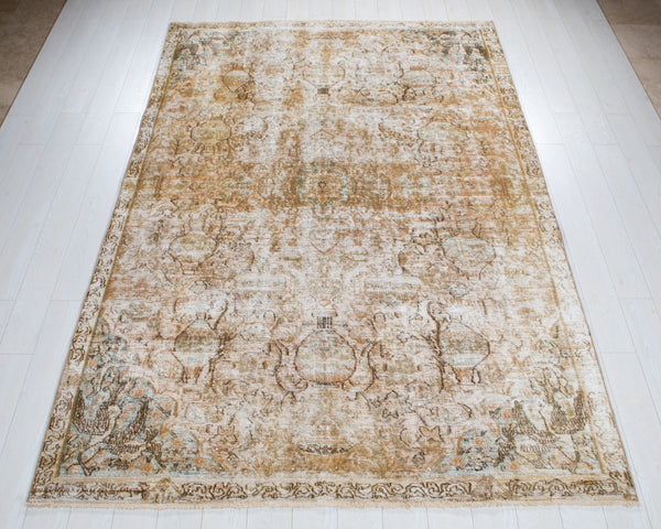 9' 7" x 6' 7" Excellent Hand-Knotted Antique Faded Large Area Rug - Yasi & Fara 