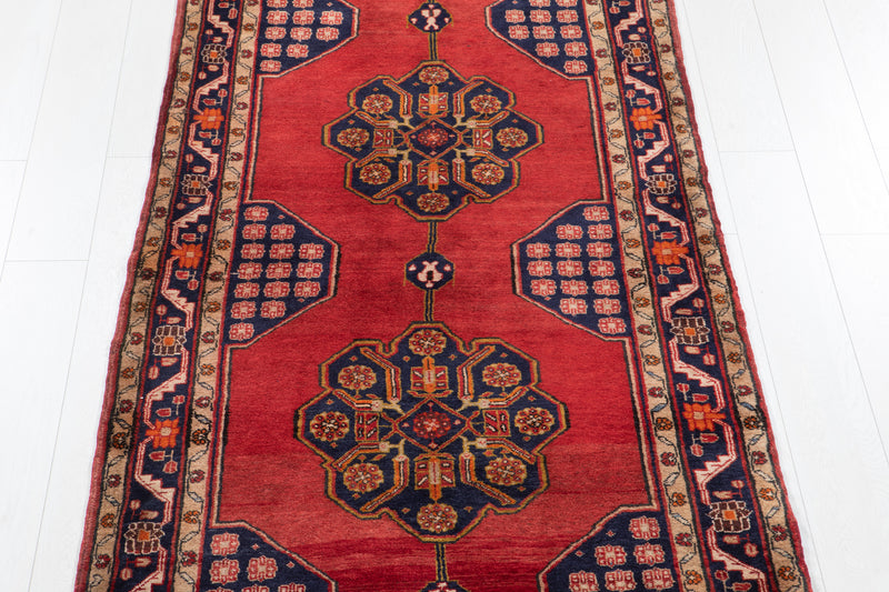 12' 3" x 3' 6" Excellent Hand-Knotted Vintage Red Tribal Runner Rug - Yasi & Fara 
