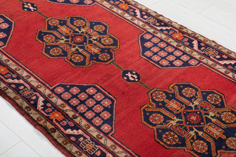 12' 3" x 3' 6" Excellent Hand-Knotted Vintage Red Tribal Runner Rug - Yasi & Fara 