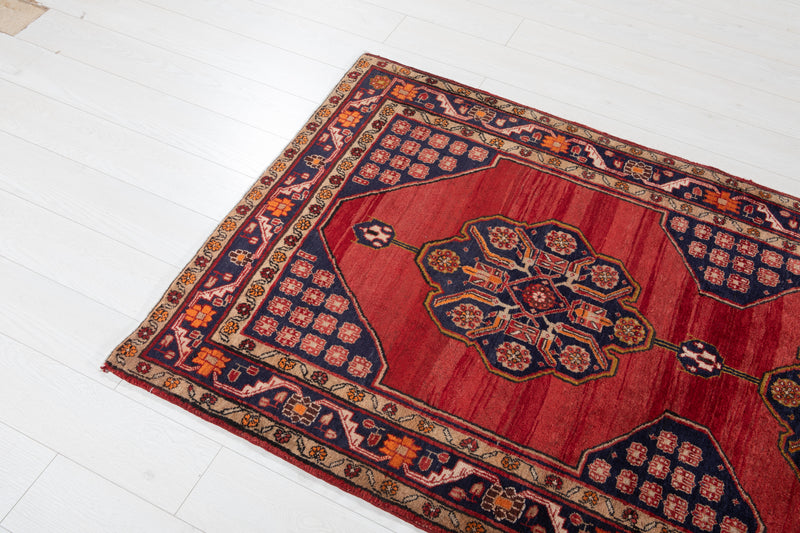 12' 3" x 3' 6" Excellent Hand-Knotted Vintage Red Tribal Runner Rug - Yasi & Fara 