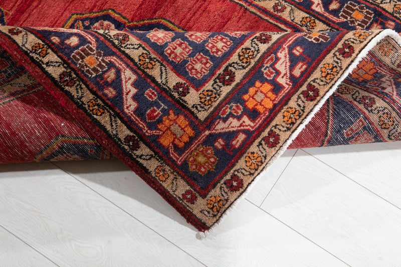 12' 3" x 3' 6" Excellent Hand-Knotted Vintage Red Tribal Runner Rug - Yasi & Fara 
