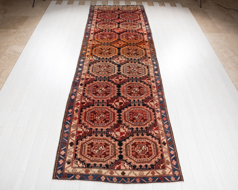 14' x 4' 4" Excellent Hand-Knotted Vintage Tribal Runner Rug - Yasi & Fara 