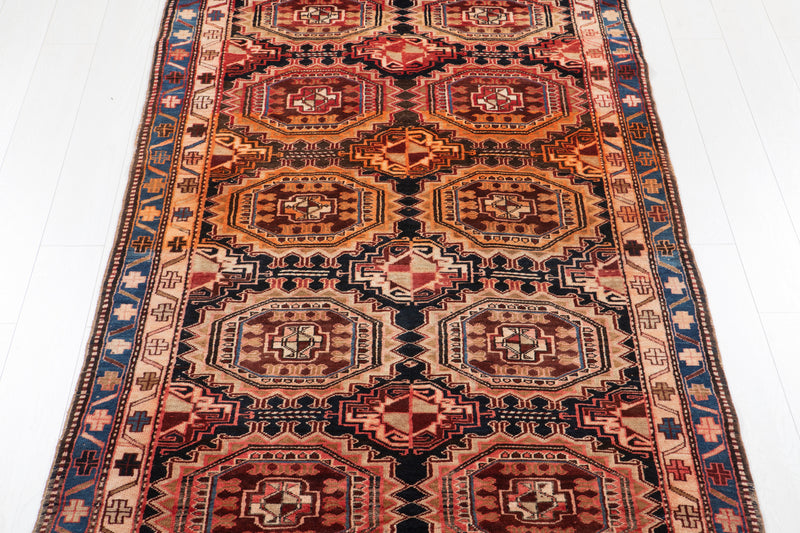 14' x 4' 4" Excellent Hand-Knotted Vintage Tribal Runner Rug - Yasi & Fara 