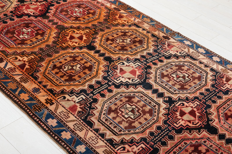 14' x 4' 4" Excellent Hand-Knotted Vintage Tribal Runner Rug - Yasi & Fara 