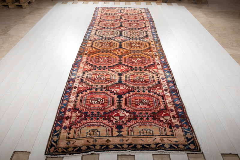 14' x 4' 4" Excellent Hand-Knotted Vintage Tribal Runner Rug - Yasi & Fara 