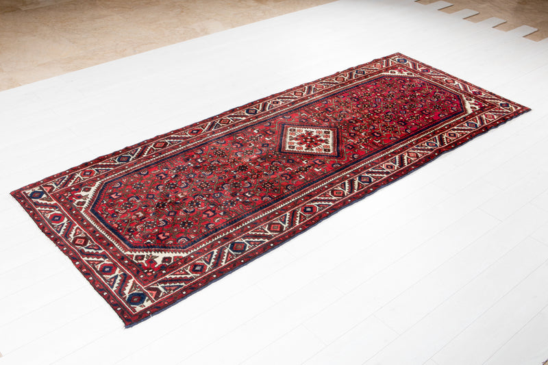 9' 10" x 3' 11" Excellent Hand-Knotted Vintage Red Tribal Runner Rug - Yasi & Fara 