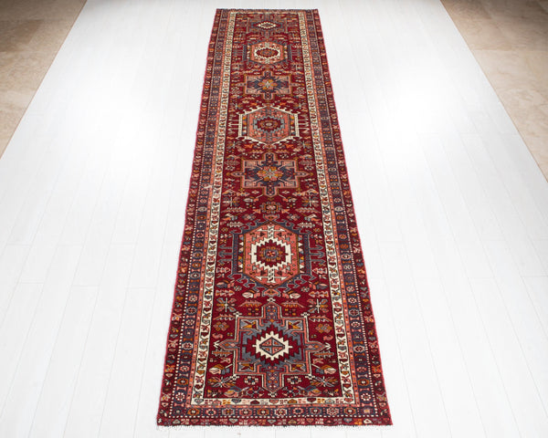 12' 8" x 3' 2" Excellent Hand-Knotted Vintage Geometric Tribal Runner Rug - Yasi & Fara 