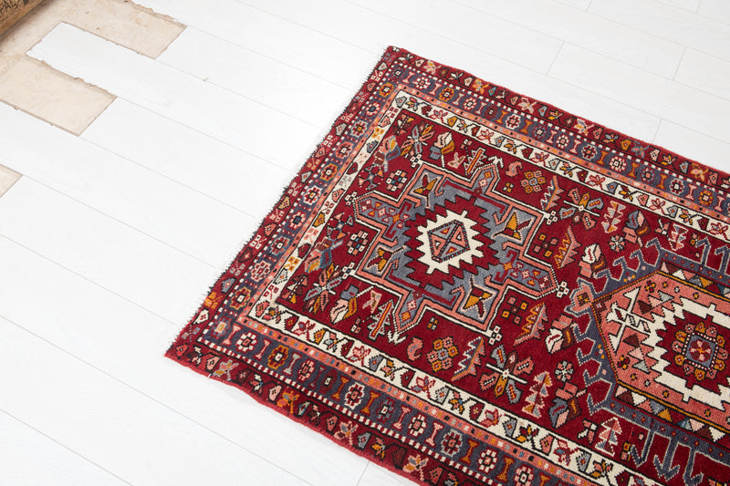 12' 8" x 3' 2" Excellent Hand-Knotted Vintage Geometric Tribal Runner Rug - Yasi & Fara 