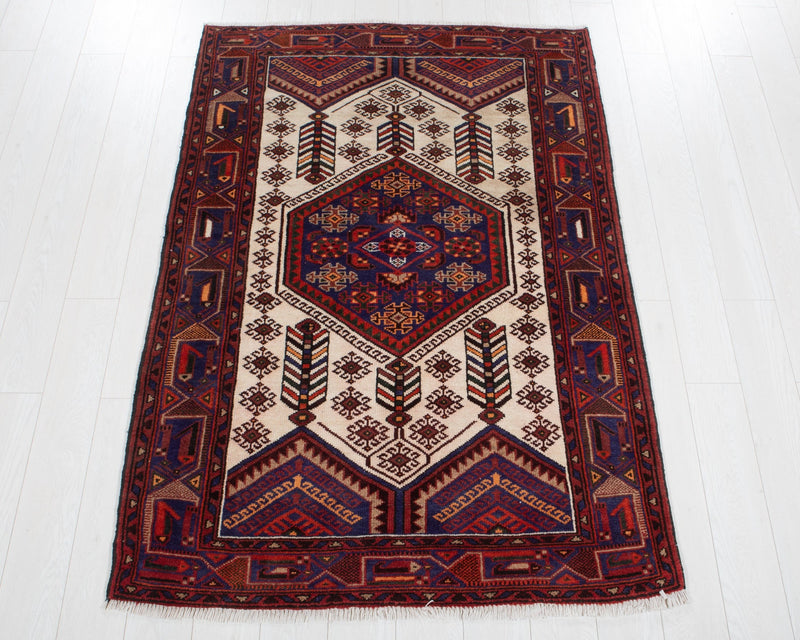6' 2" x 4' 2" Excellent Hand-Knotted Vintage Beige Tribal Rug - Yasi & Fara 