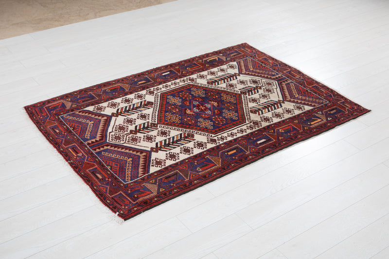 6' 2" x 4' 2" Excellent Hand-Knotted Vintage Beige Tribal Rug - Yasi & Fara 