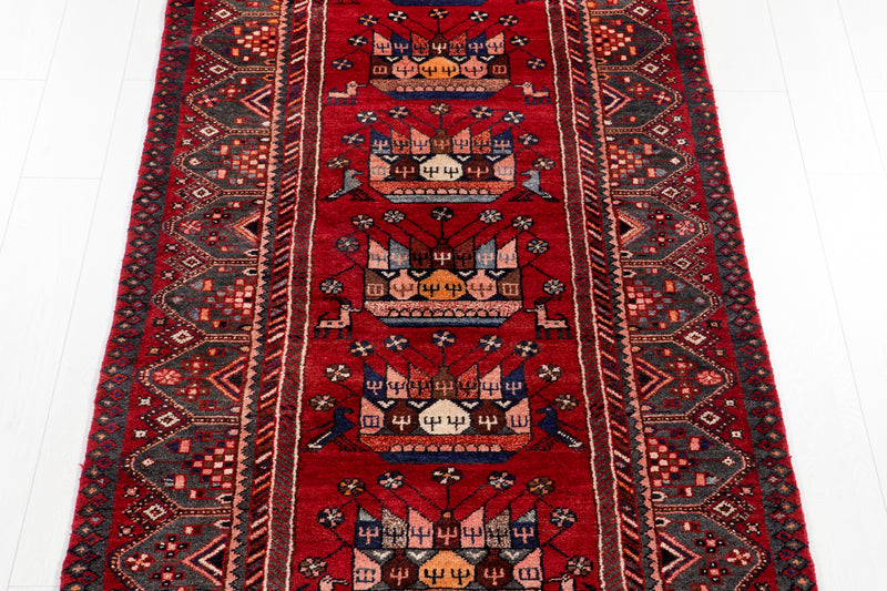 9' 6" x 3' 7" Excellent Hand-Knotted Vintage Red Soft Tribal Runner Rug - Yasi & Fara 