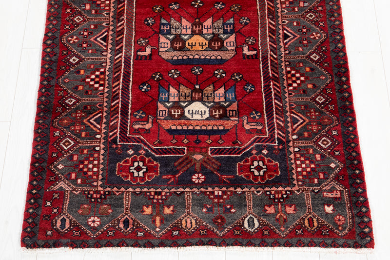9' 6" x 3' 7" Excellent Hand-Knotted Vintage Red Soft Tribal Runner Rug - Yasi & Fara 