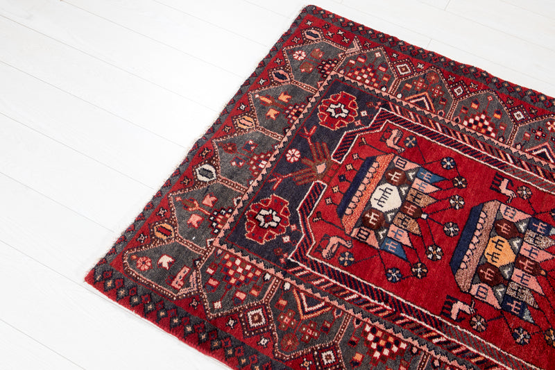 9' 6" x 3' 7" Excellent Hand-Knotted Vintage Red Soft Tribal Runner Rug - Yasi & Fara 