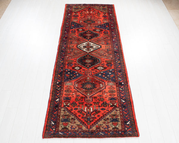 9' 8" x 3' 7" Excellent Hand-Knotted Soft Tribal Runner Rug - Yasi & Fara 