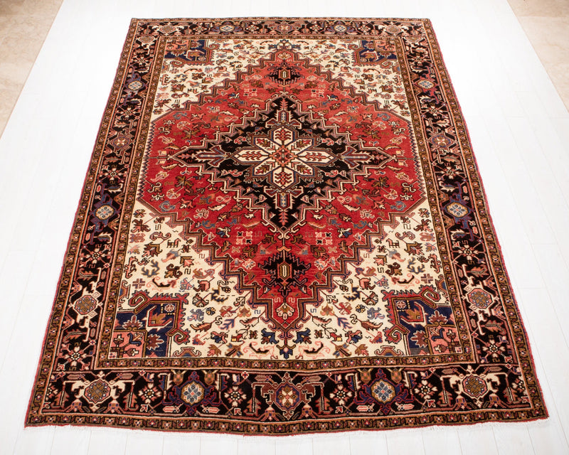 9' 8" x 7' 2" Excellent Hand-Knotted Vintage Geometric Tribal Area Rug - Yasi & Fara 