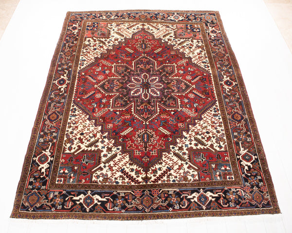 9' x 6' 9" Excellent Hand-Knotted Vintage Red Geometric Tribal Area Rug - Yasi & Fara 