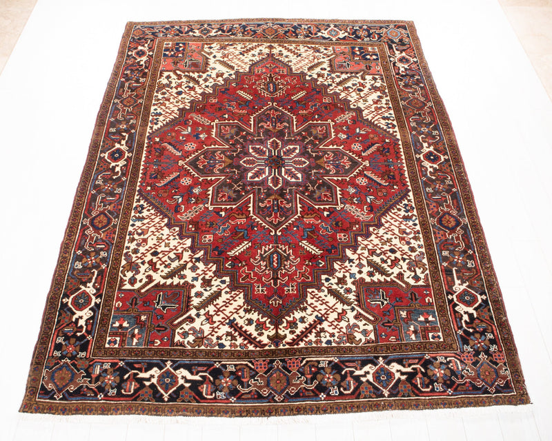 9' x 6' 9" Excellent Hand-Knotted Vintage Red Geometric Tribal Area Rug - Yasi & Fara 