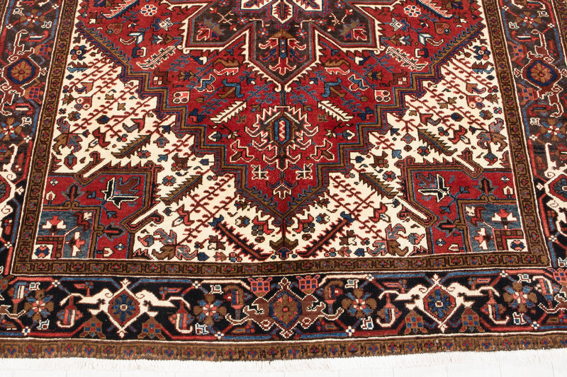 9' x 6' 9" Excellent Hand-Knotted Vintage Red Geometric Tribal Area Rug - Yasi & Fara 