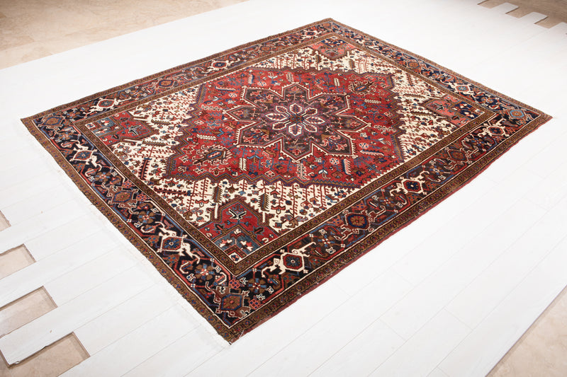 9' x 6' 9" Excellent Hand-Knotted Vintage Red Geometric Tribal Area Rug - Yasi & Fara 