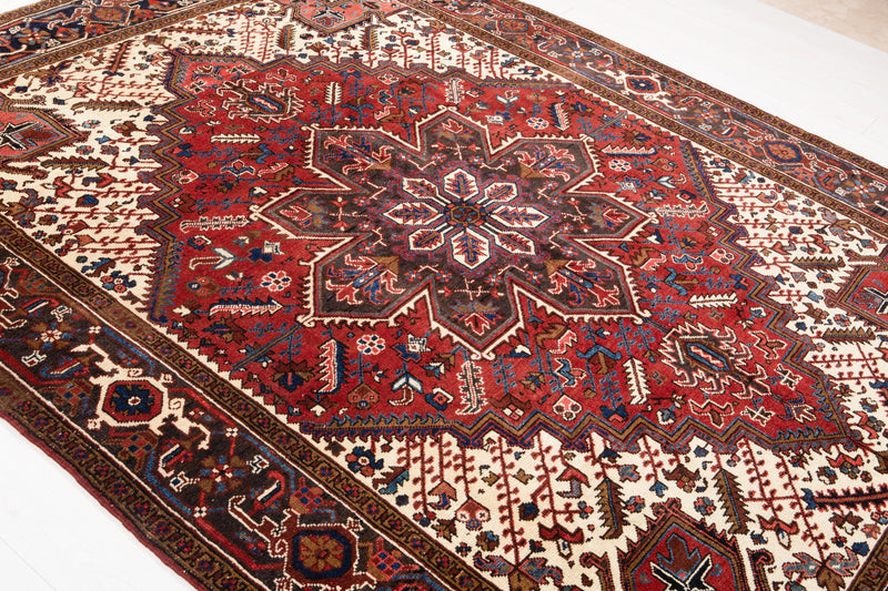 9' x 6' 9" Excellent Hand-Knotted Vintage Red Geometric Tribal Area Rug - Yasi & Fara 