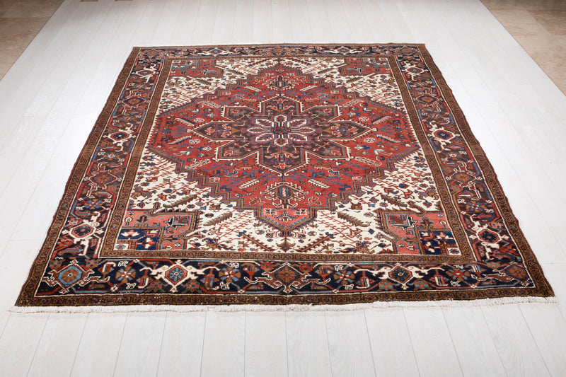 9' x 6' 9" Excellent Hand-Knotted Vintage Red Geometric Tribal Area Rug - Yasi & Fara 