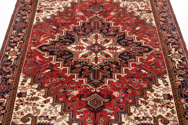 9' 7" x 6' 10" Excellent Hand-Knotted Vintage Red Geometric Area Rug - Yasi & Fara 
