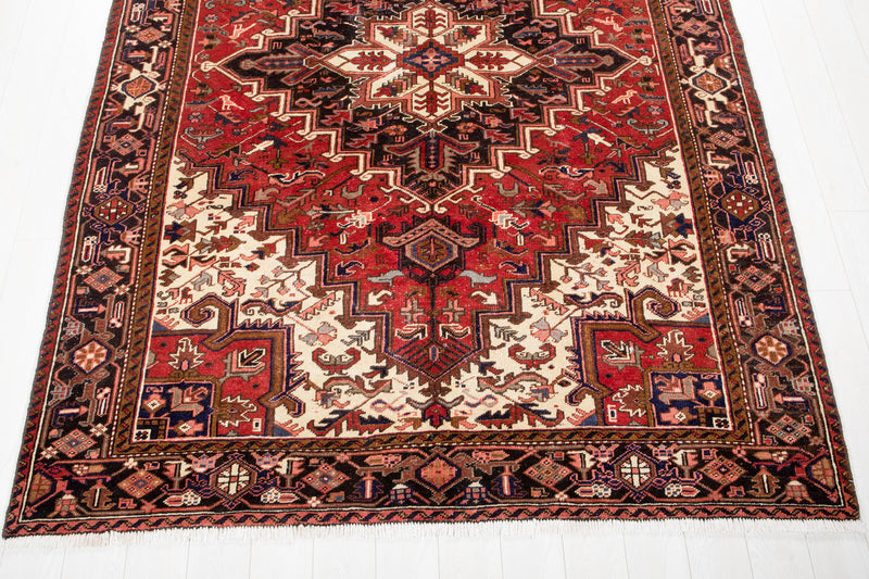 9' 7" x 6' 10" Excellent Hand-Knotted Vintage Red Geometric Area Rug - Yasi & Fara 