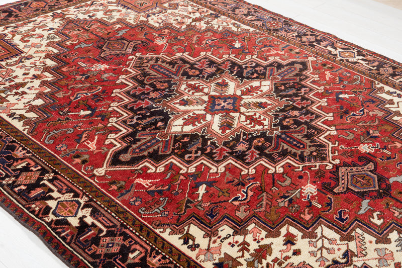 9' 7" x 6' 10" Excellent Hand-Knotted Vintage Red Geometric Area Rug - Yasi & Fara 