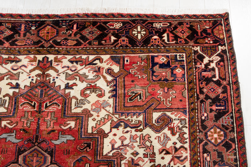 9' 7" x 6' 10" Excellent Hand-Knotted Vintage Red Geometric Area Rug - Yasi & Fara 