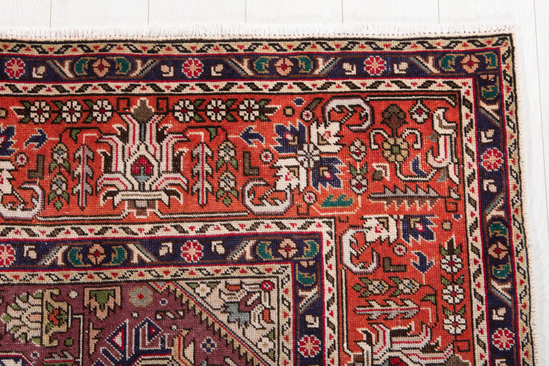 9' 5" x 6' 6" Excellent Hand-Knotted Antique Beige Geometric Area Rug - Yasi & Fara 