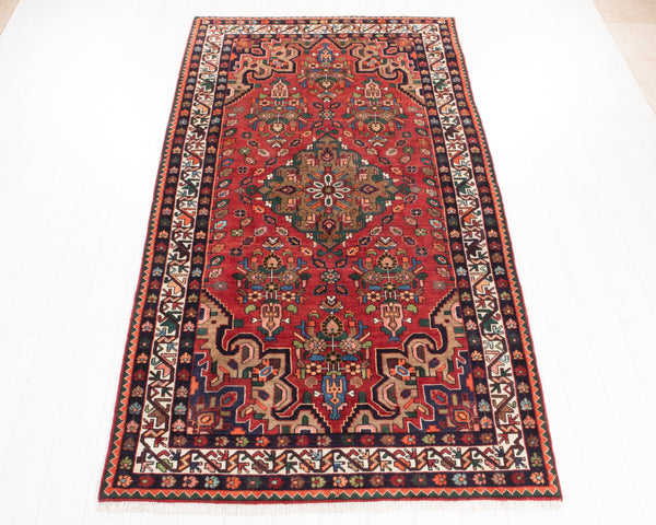 9' 1" x 5' Excellent Hand-Knotted Vintage Red Soft Tribal Rug - Yasi & Fara 