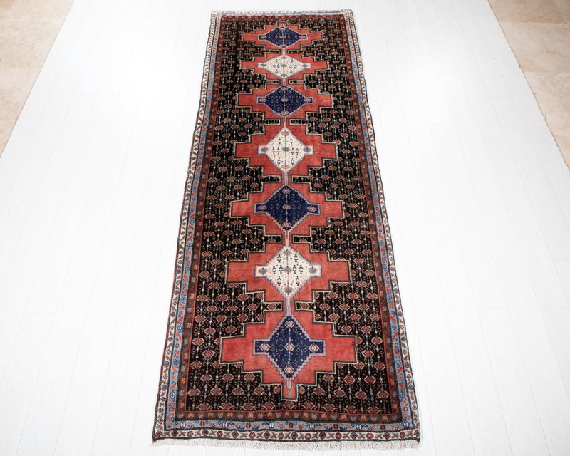 9' 9" x 3' 5 Excellent Hand-Knotted Vintage Tribal Runner Rug - Yasi & Fara 