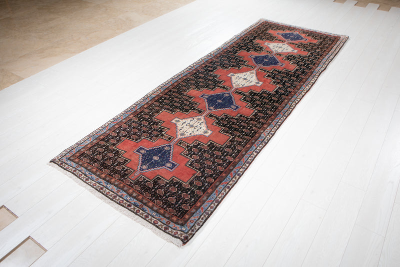 9' 9" x 3' 5 Excellent Hand-Knotted Vintage Tribal Runner Rug - Yasi & Fara 