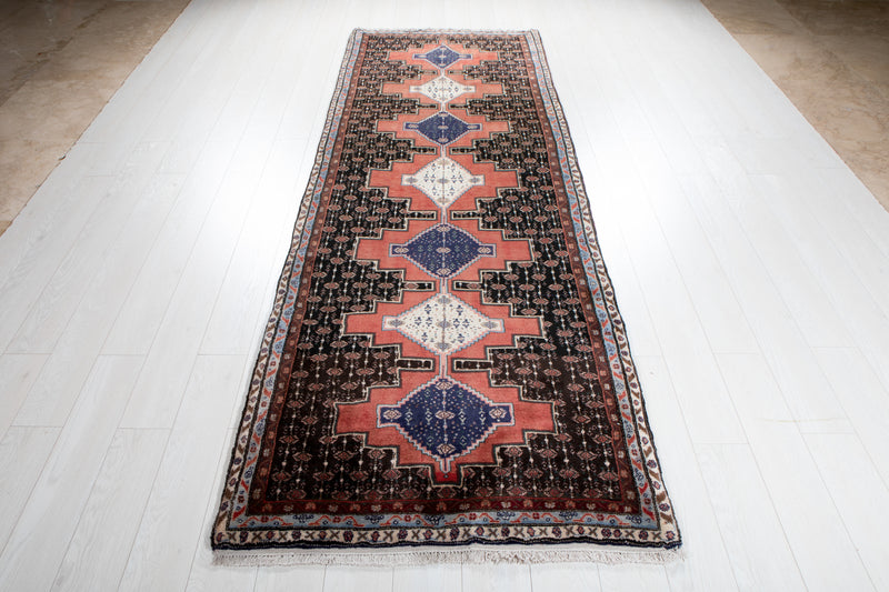 9' 9" x 3' 5 Excellent Hand-Knotted Vintage Tribal Runner Rug - Yasi & Fara 
