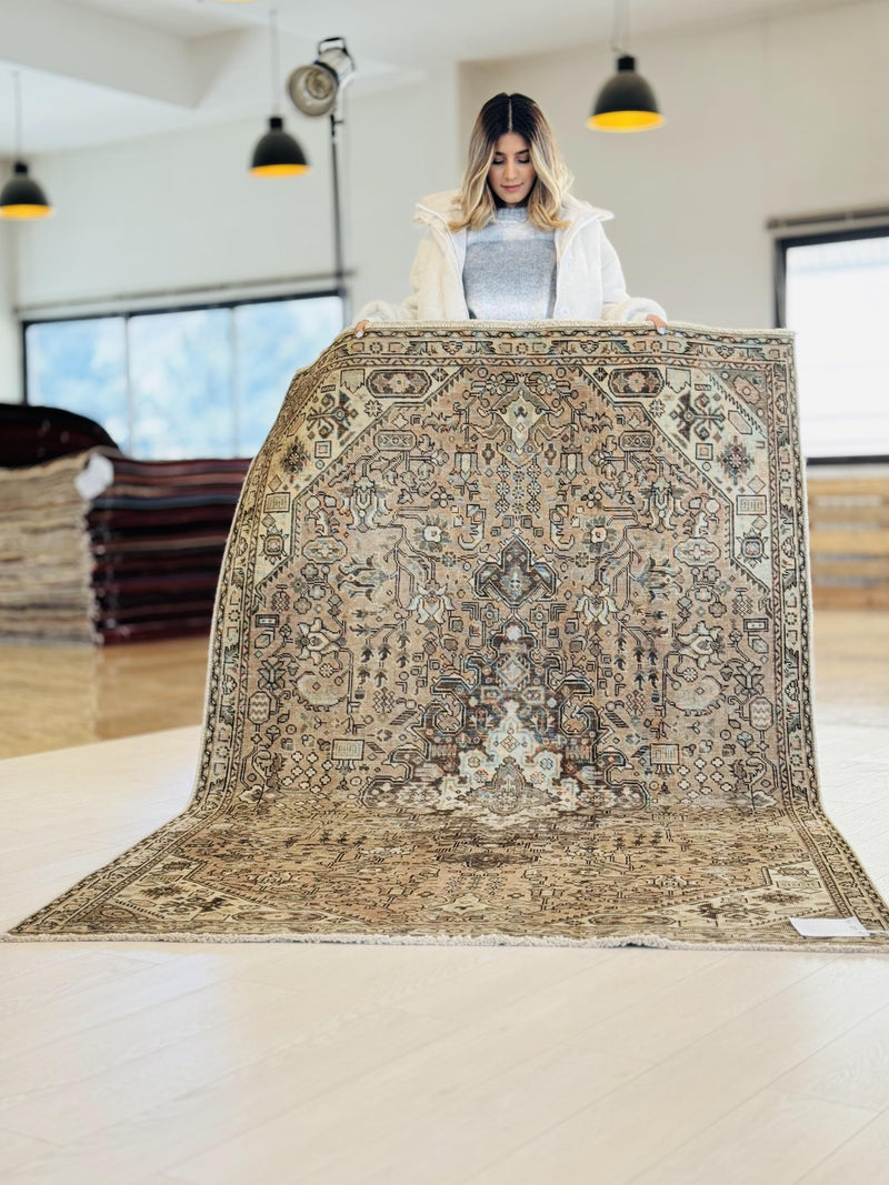 7' 10" x 4' 9" Excellent Hand-Knotted Antique Neutral Area Rug - Yasi & Fara 